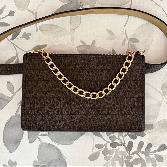 Michael Korrs Brown Belt Bag with Gold Chain XS - Picture 2 of 3